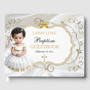 Livre D'or Baby Girl Baptism Christening White & Gold Cross