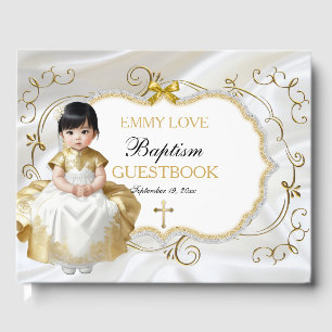Livre D'or Baby Girl Baptism Christening White & Gold Cross