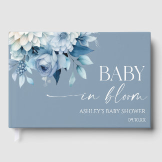 Livre D'or Baby In Bloom Bleu Poussiéreux Fleurs Baby Shower