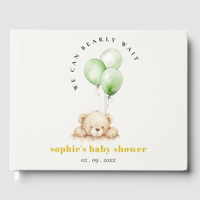 Livre D'or Baby shower à ballon d'attente neutre vert (Recto)