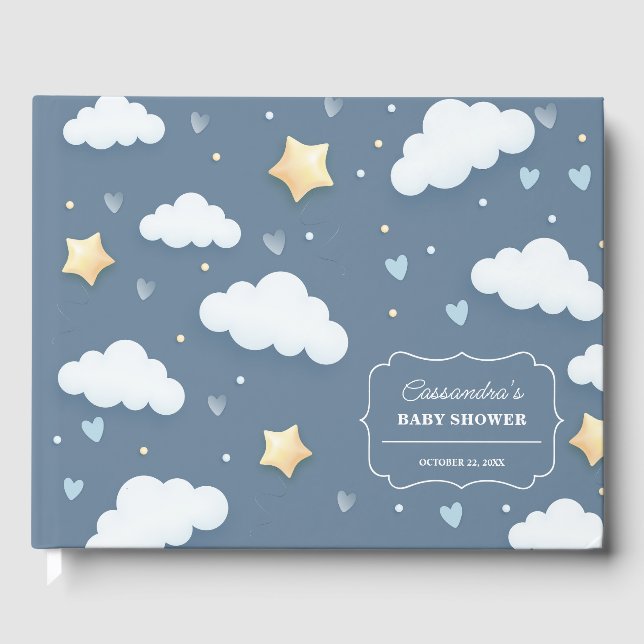Livre D'or Baby shower à thème Cloud tendance Dusty Blue (Recto)