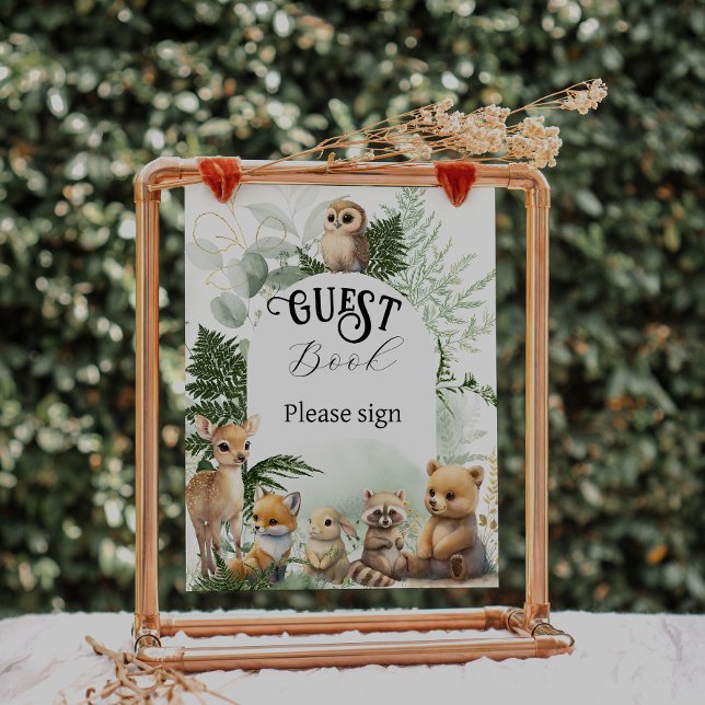 Livre d'or Baby Shower animal de la forêt verdure (Créateur téléchargé)
