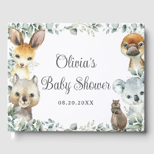 Livre D'or Baby Shower Animaux Australiens Verdure Neutre 