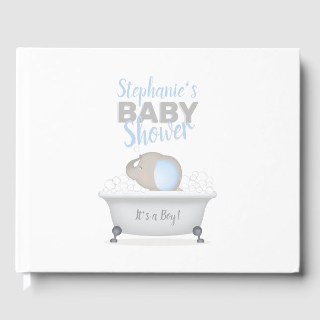 Livre D'or Baby shower bébé éléphant bulle  garçon de bain (Recto)