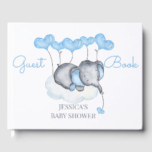 Livre D'or Baby shower blanc et bleu pour éléphant garçon
