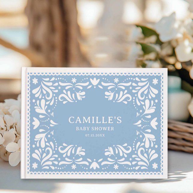 Livre D'or Baby shower Blue Cielito Lindo Papel Picado (Blue Papel Picado Baby shower Guest Book)