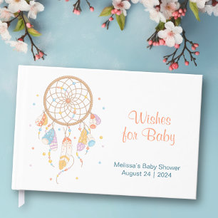 Livre D'or Baby shower Boho de Dreamcatcher Tribal Blanc
