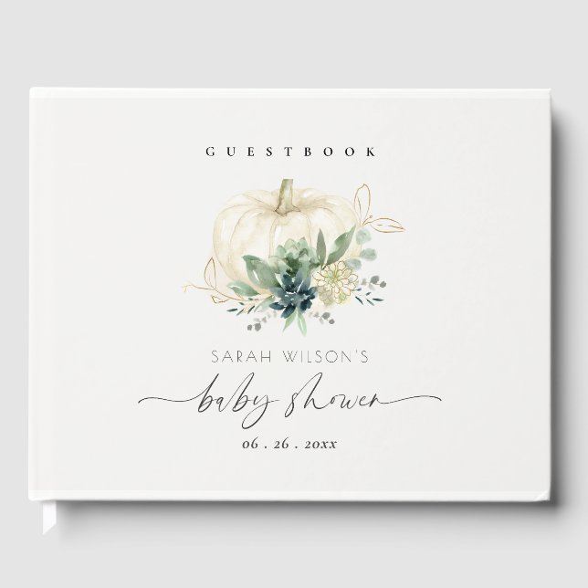 Livre D'or Baby shower Citrouille bleu Succulent blanc or (Recto)