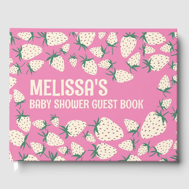 Livre D'or Baby shower CUSTOM D'Aiguille Fraise Blanche (Recto)