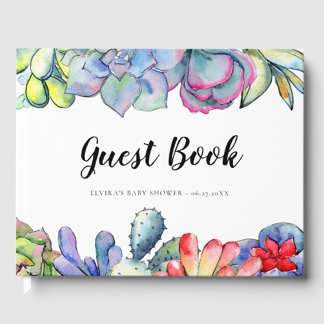 Livre D'or Baby shower d'aquarelle de cactus succulent (Recto)