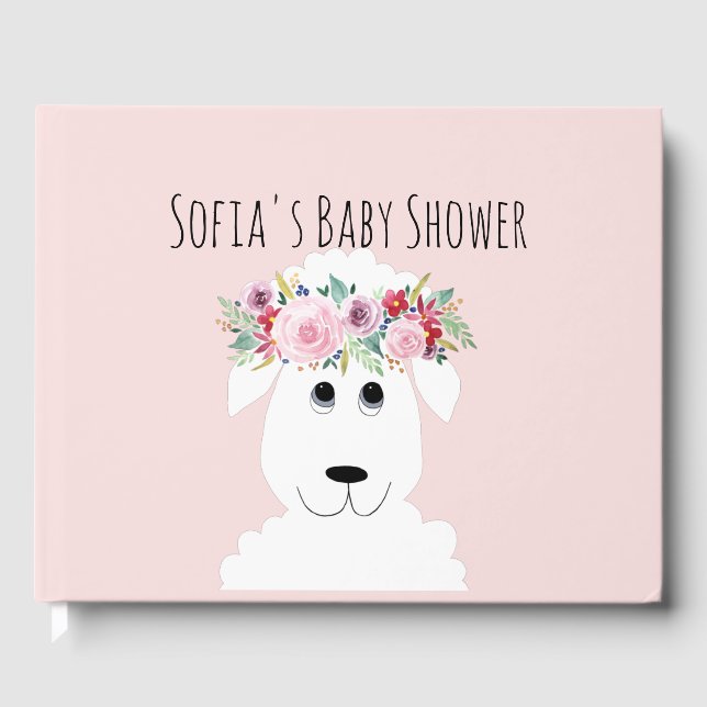 Livre D'or Baby shower d'aquarelle mignonne agneau fille (Recto)