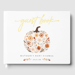 Livre D'or Baby shower d'automne du Citrouille Fleur sauvage 