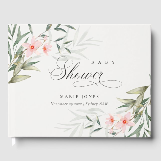 Livre D'or Baby shower de Bunch Floral Rustique Flush Green (Recto)
