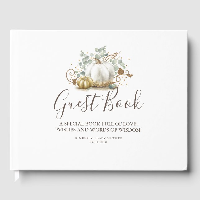 Livre D'or Baby shower de chute Citrouille blanc souhaits et  (Recto)