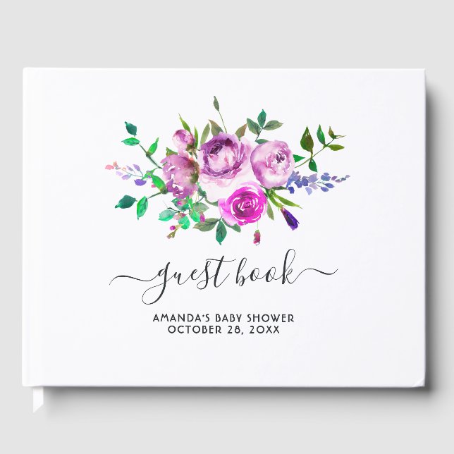 Livre D'or Baby shower de printemps floral aquarelle (Recto)