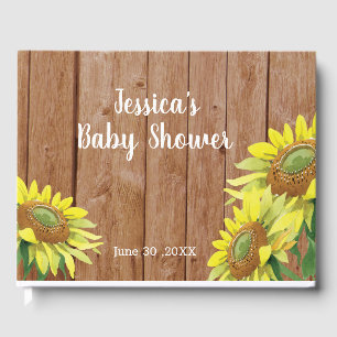 Livre D'or Baby shower de tournesol rustique en bois