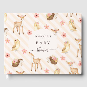 Livre D'or Baby shower des animaux de la forêt de pêche rose