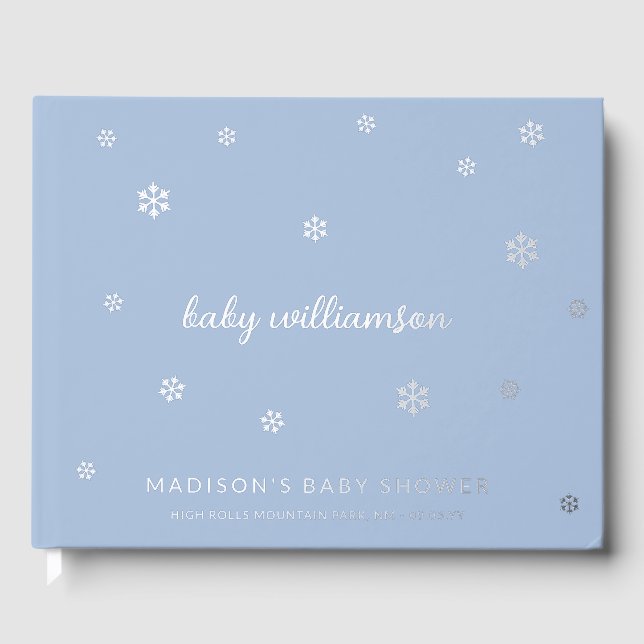 Livre D'or Baby shower d'hiver Boy Blue Snowflakes (Recto)