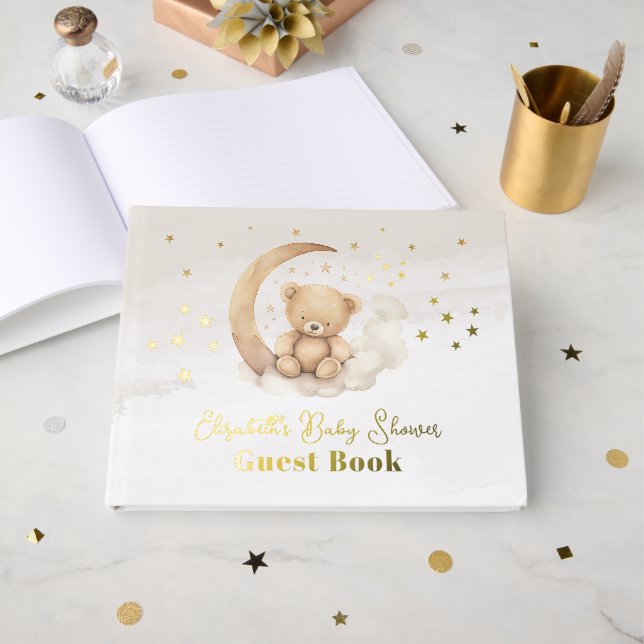 Livre D'or Baby shower d'ours en peluche Brown neutre pour le (Recto ouvert)