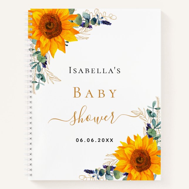 Livre d'or baby shower eucalyptus tournesol (Devant)
