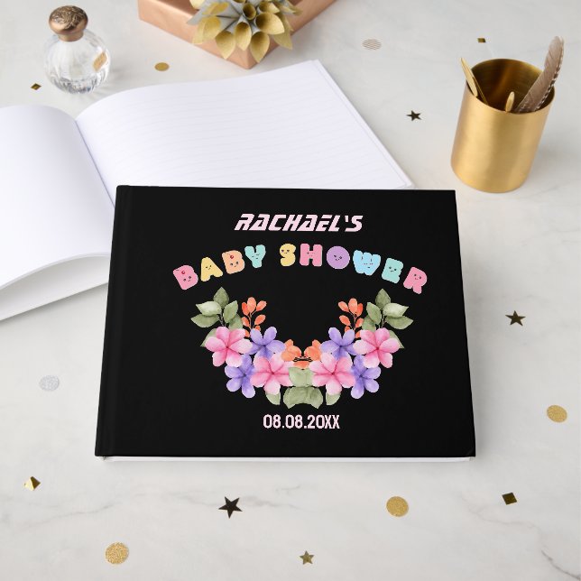 Livre D'or Baby Shower Fille Fleur Rose Clair (Recto ouvert)