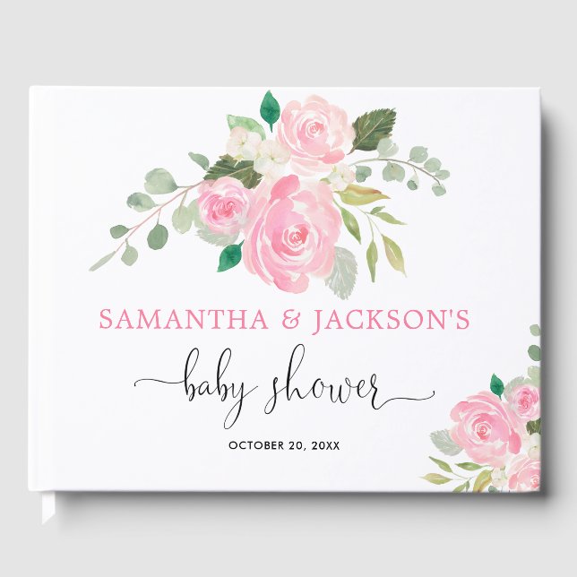 Livre D'or Baby shower fille rose floral (Recto)