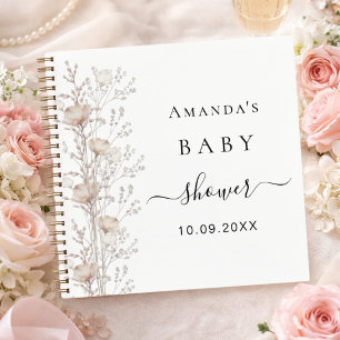 Livre d'or Baby Shower fleurs sauvages beige crème