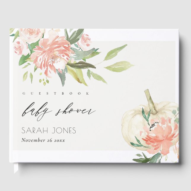Livre D'or Baby shower floral blanc doux Citrouille (Recto)