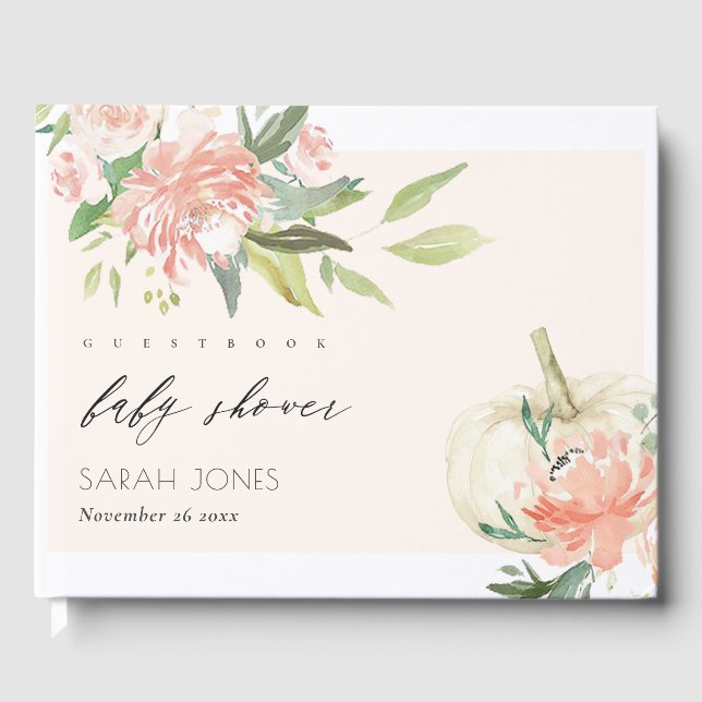 Livre D'or Baby shower floral blanc doux Citrouille (Recto)