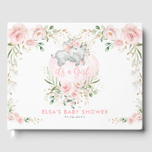 Livre D'or Baby shower Floral rose rose clair de l'éléphant d