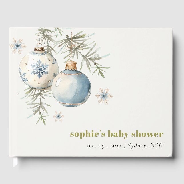 Livre D'or Baby shower Garçon de Noël Bleu Minimal d'hiver (Recto)