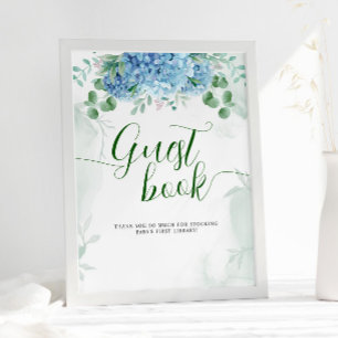 Livre d'or Baby Shower hydrangea Bleu verdure 