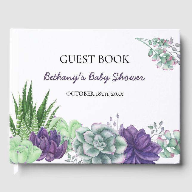 Livre D'or Baby shower hydrocoloré Succulents (Recto)