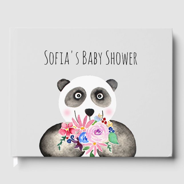 Livre D'or Baby Shower Mignon Ours Panda et Fleurs (Recto)