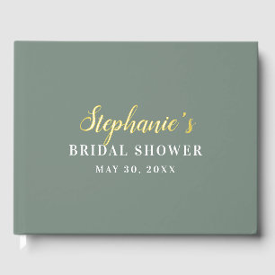 Livre D'or Baby Shower Minimaliste Vert Sauge et Blanc