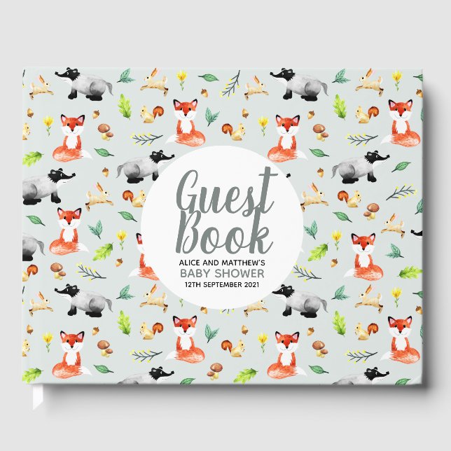 Livre D'or Baby shower Motif animal forestier neutre pour les (Recto)