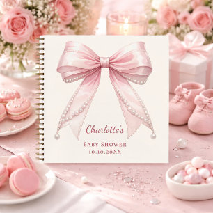 Livre d'or Baby Shower nœud rose perles