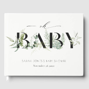 Livre D'or Baby shower Oh Script Succulent de fougère feuillu