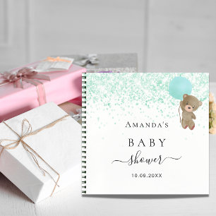 Livre d'or Baby Shower ours en peluche vert blanc