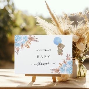 Livre D'or Baby Shower pampas grass blue teddy bear boy