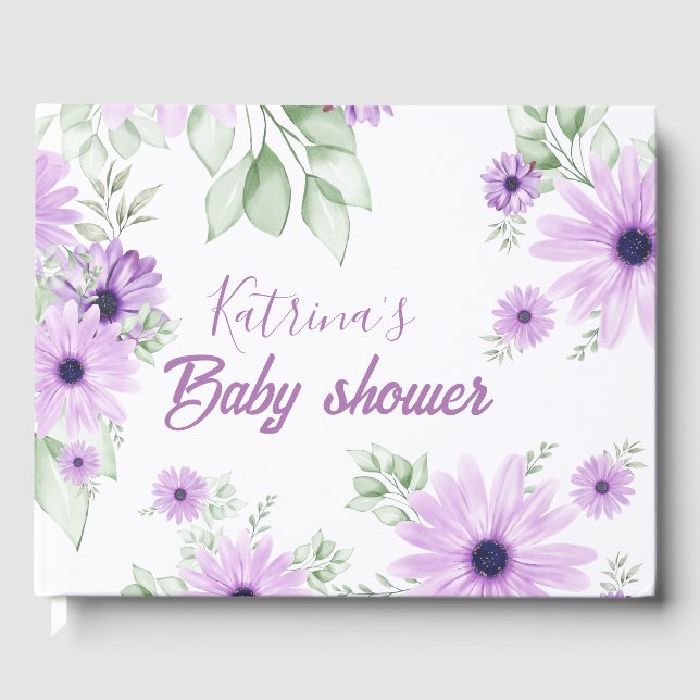 Livre D'or Baby shower personnalisé de fleurs d'aquarelle vio (Recto)