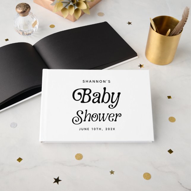 Livre D'or Baby shower rétro noir et blanc minimal (Recto ouvert)
