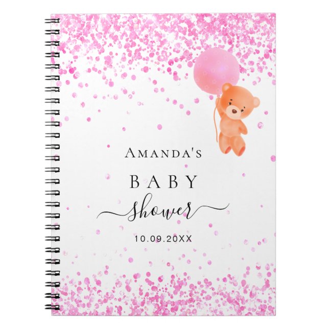 Livre d'or baby shower rose ours en peluche (Devant)
