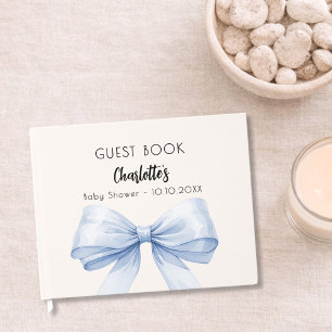 Livre d'or Baby Shower ruban bleu beige crème garç