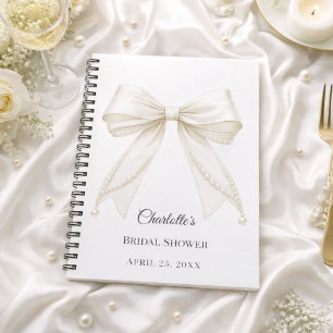 Livre d'or Baby Shower ruban ivoire perles blanche