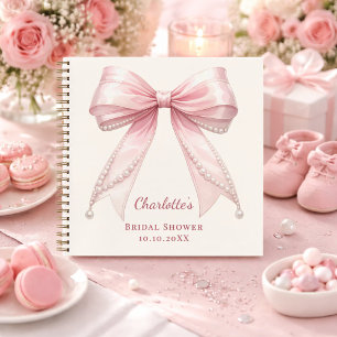 Livre d'or Baby Shower ruban rose perles