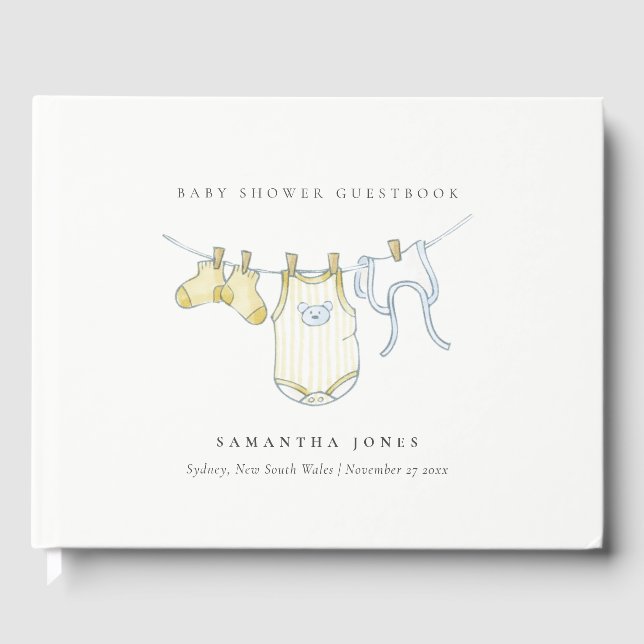 Livre D'or Baby shower simple et neutre en tissu jaune (Recto)