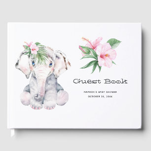 Livre D'or Baby shower tropical floral d'éléphant fille