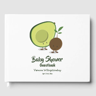 Livre D'or Baby shower vert blanc Avocado et Pit Cartoon