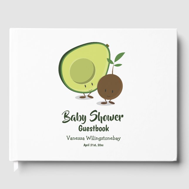 Livre D'or Baby shower vert blanc Avocado et Pit Cartoon (Recto)